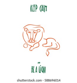 Hand drawn stylized lion silhouette with hand drawn lettering. Vector illustration.