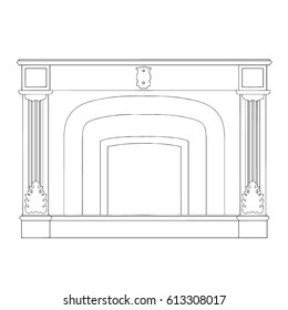 Hand drawn stylized outline fireplace for interior. Flat style object vector illustration. (Can be used as texture for cards, invitations, DIY projects, web sites or for any other design.)
