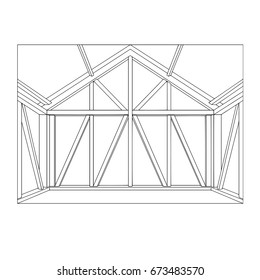 Hand drawn stylized outline house with modern interior. Flat style vector illustration. Empty template. (Can be used as texture for cards, invitations, DIY projects, web sites or for any other design)