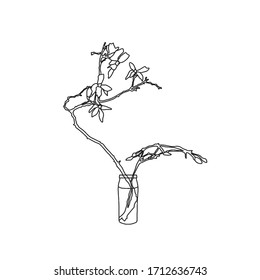 Hand drawn stylized outline magnolia flower for design interior. Outline plant vector illustration. Sketch.