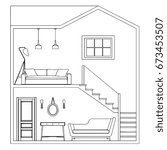 Hand drawn stylized outline section of house. Flat vector style illustration. Black and white. (Can be used as texture for cards, invitations, DIY projects, web sites or for any other design.)