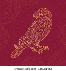 Hand drawn stylized patterned parrot.