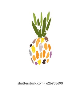 Hand drawn stylized pineapple bright color. Grunge. Isolated fruit. Flat vector style illustration. Can be used as texture for cards, invitations, DIY projects, web sites or for any other design