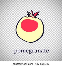 Hand drawn stylized pomegranate. Vector garnet fruit isolated on transparent background. Graphic illustration for logo or icon.