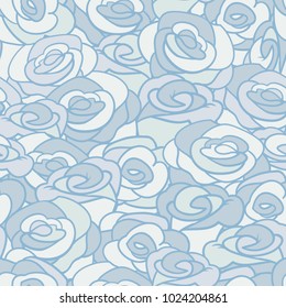 Hand drawn stylized roses, abstract vector seamless pattern