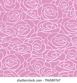 Hand drawn stylized roses, abstract vector seamless pattern