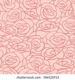 Hand drawn stylized roses, vector seamless pattern