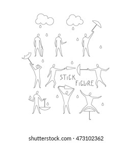 Hand drawn stylized stick figure black color. Flat outline people set style vector illustration. (Can be used as texture for cards, invitations, DIY projects, web sites or for any other design.)