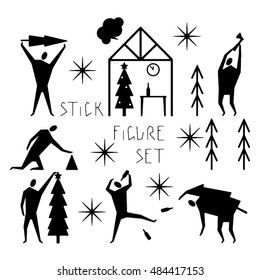 Hand drawn stylized stick figure new year theme with unique lettering. Flat people vector illustration. (Can be used as texture for cards, invitations, DIY projects, web sites or for any design.)
