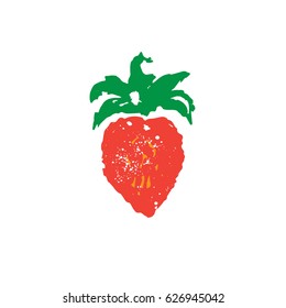 Hand drawn stylized strawberry bright color. Grunge. Isolated fruit. Flat vector style illustration. (Can be used as texture for cards, invitations, DIY projects, web sites or for any other design)