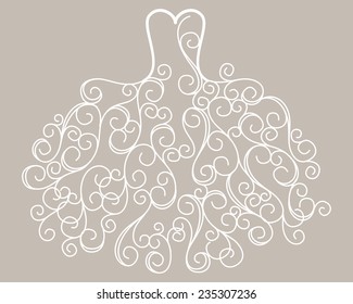 Hand Drawn Stylized Swirl Wedding Dress Vector