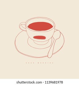 Hand drawn stylized vector cup of coffee. Cafe illustration 