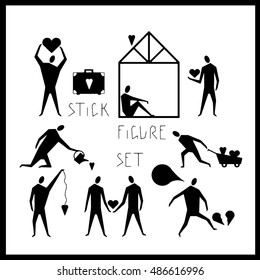 Hand drawn stylized vector stick figure love theme with unique lettering. Flat people vector illustration. (Can be used as texture for cards, invitations, DIY projects, web sites or for any design.)