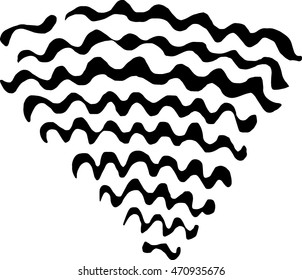 Hand drawn stylized wave pattern black color illustration. Triangle isolated icon. 