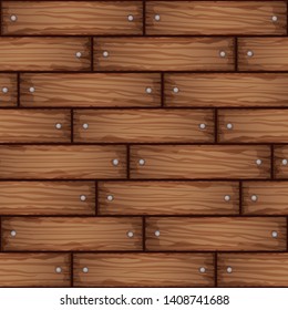 Hand drawn stylized wooden planks seamless pattern. Endless wood vector textures for floor, ground, walls, boxes, containers. Template design for game background.
