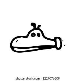 Hand drawn submarine doodle. Sketch children's toy icon. Decoration element. Isolated on white background. Vector illustration.