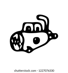 Hand drawn submarine doodle. Sketch children's toy icon. Decoration element. Isolated on white background. Vector illustration.
