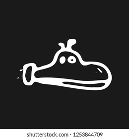 Hand drawn submarine doodle. Sketch children's toy icon. Decoration element. Isolated on black background. Vector illustration.