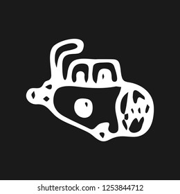 Hand drawn submarine doodle. Sketch children's toy icon. Decoration element. Isolated on black background. Vector illustration.