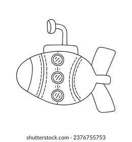 Hand drawn submarine with a periscope. Doodle vector illustration. Isolated on a white background. Summer vibe
