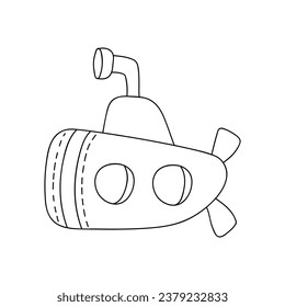 Hand drawn submarine with a periscope. Doodle vector illustration. Isolated on a white background. Summer vibe