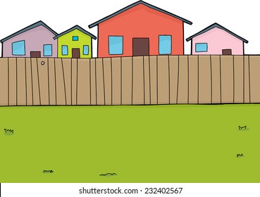 Hand drawn suburban backyard background with houses