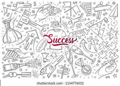 Hand drawn success set doodle vector background