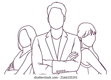 hand drawn successfull business man and women illustration