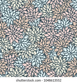 Hand drawn succulent flower seamless pattern. Vector succulents texture design. Pastel echeveria illustration 