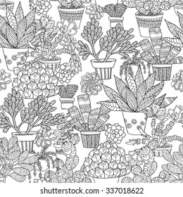 Hand drawn succulent seamless pattern