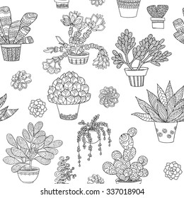 Hand drawn succulent seamless pattern