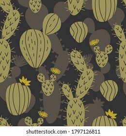 Hand drawn Succulents and cacti seamless pattern. Vegetative ornament. Background with floral print. Hand drawn illustration for fabric, paper, Wallpaper