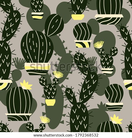 Hand drawn Succulents and cacti seamless pattern. Vegetative ornament. Background with floral print. Hand drawn illustration for fabric, paper, Wallpaper
