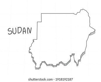 Dibujo a mano de Sudan 3D Map on White Background.  