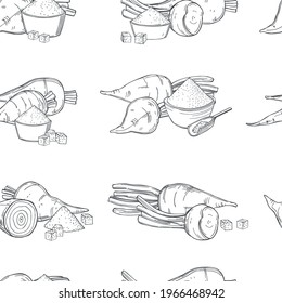 Hand drawn sugar beet on white background.  Vector  seamless pattern. 