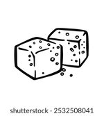Hand drawn sugar cubes. Isolated on white background. Blocks of ice, salt, sugar or cheese. Elements for web design or menu. Vector illustration