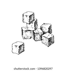 Hand drawn sugar cubes isolated on white background. Vector illustration