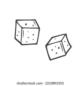Trazo mano de cubos de azúcar. Aislado en bloques de fondo blanco de sal de hielo de azúcar o queso. Elementos para diseños web Ilustración vectorial. Impresiones textiles de interiores o diseño de menú o cualquier otra cosa.