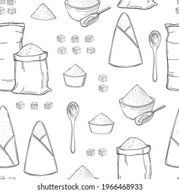 Hand drawn sugar set on white background.  Vector  seamless pattern.