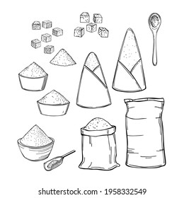 Hand drawn sugar set. Vector sketch  illustration.