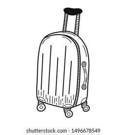 Hand drawn Suitcase on Wheels isolated on a white. Vector illustration.