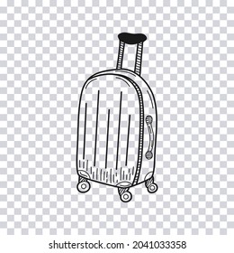 Hand drawn Suitcase on Wheels isolated on transparent background. Vector illustration.