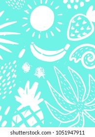 Hand drawn summer backdrop. Vector colorful background with different elements. Design for prints, shirts and posters.