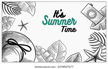hand drawn Summer Background banner vector illustration
