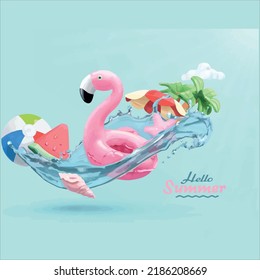 Hand drawn summer badge collection,Vector summer set with pool floats, cocktails, tropical fruits, ice creams, palm leaves. Summer silhouette design illustration, Watercolor tropical summer background - Shutterstock ID 2186208669