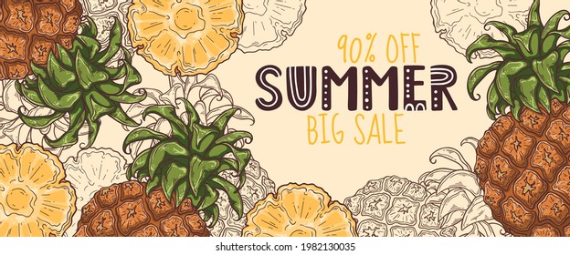 Hand drawn summer banner Vector. Each object can be changed and moved.