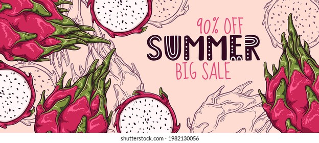 Hand drawn summer banner Vector. Each object can be changed and moved.