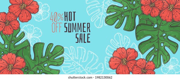 Hand drawn summer banner Vector. Each object can be changed and moved.
