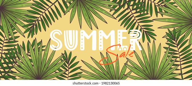 Hand drawn summer banner Vector. Each object can be changed and moved.