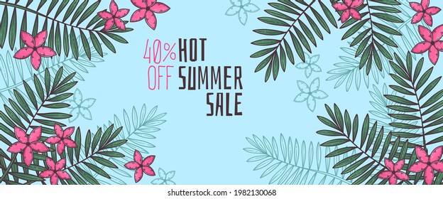 Hand drawn summer banner Vector. Each object can be changed and moved.